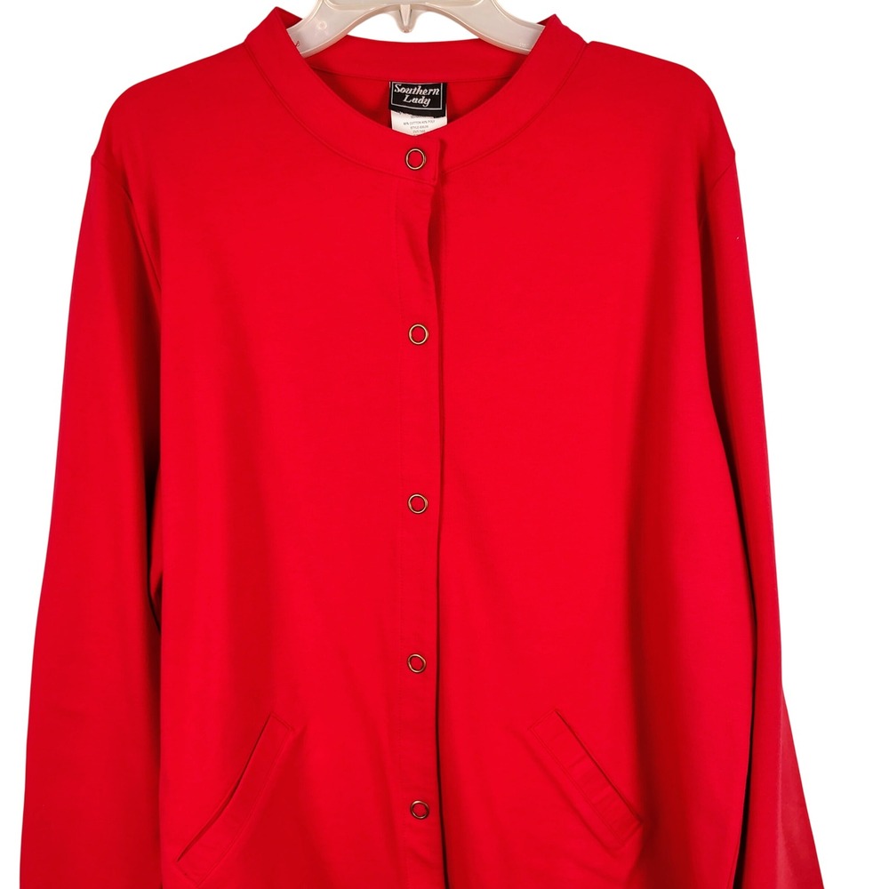 NWT Womens 1X Southern Lady Snap Front Jacket Red Cotton Blend Grandma Core